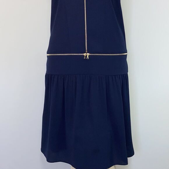 Sandro Paris Dress Navy Gold Tone Zipper Accent Ruffle Hem Nwot Sm - Picture 4 of 8